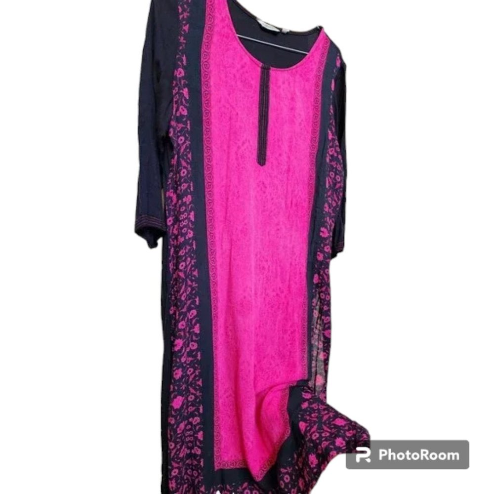 Indian Kurta Hippie Boho Art-To-Wear Festival Ethnic Pink Black Size XL by Max
